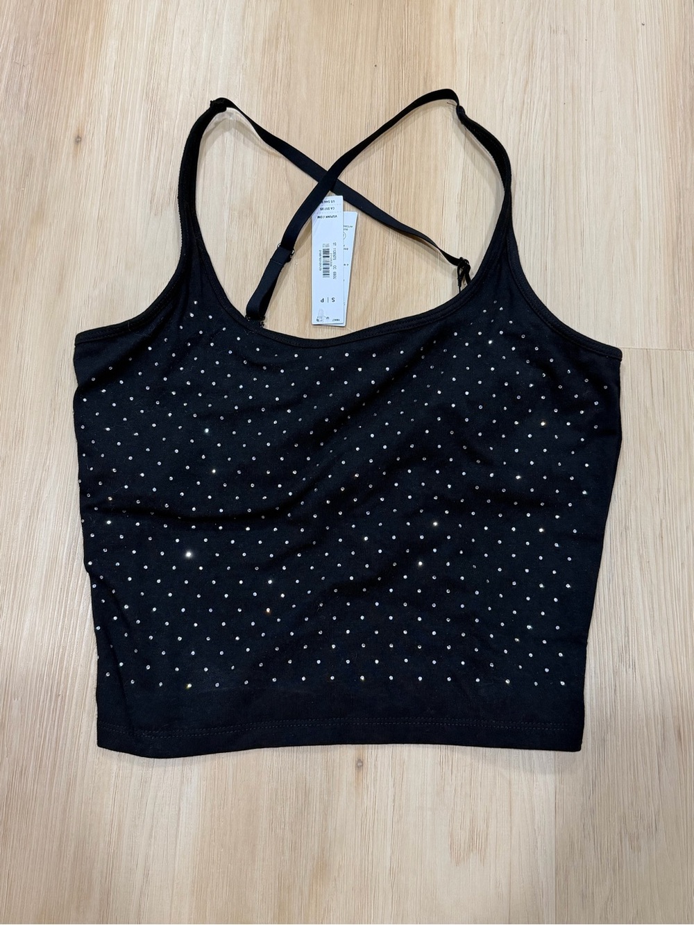 PINK Victoria's Secret Small Black Rhinestone Square-Neck Bra Tank NWT
